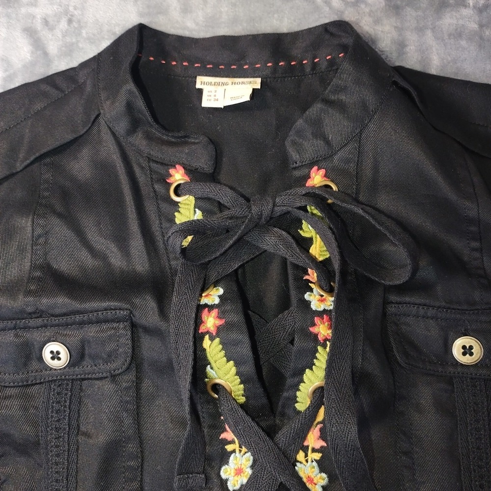Holding Horses Anthropologie Womens 2 Black Imogen Shirt Dress Witchy Goth Artsy - Picture 6 of 10